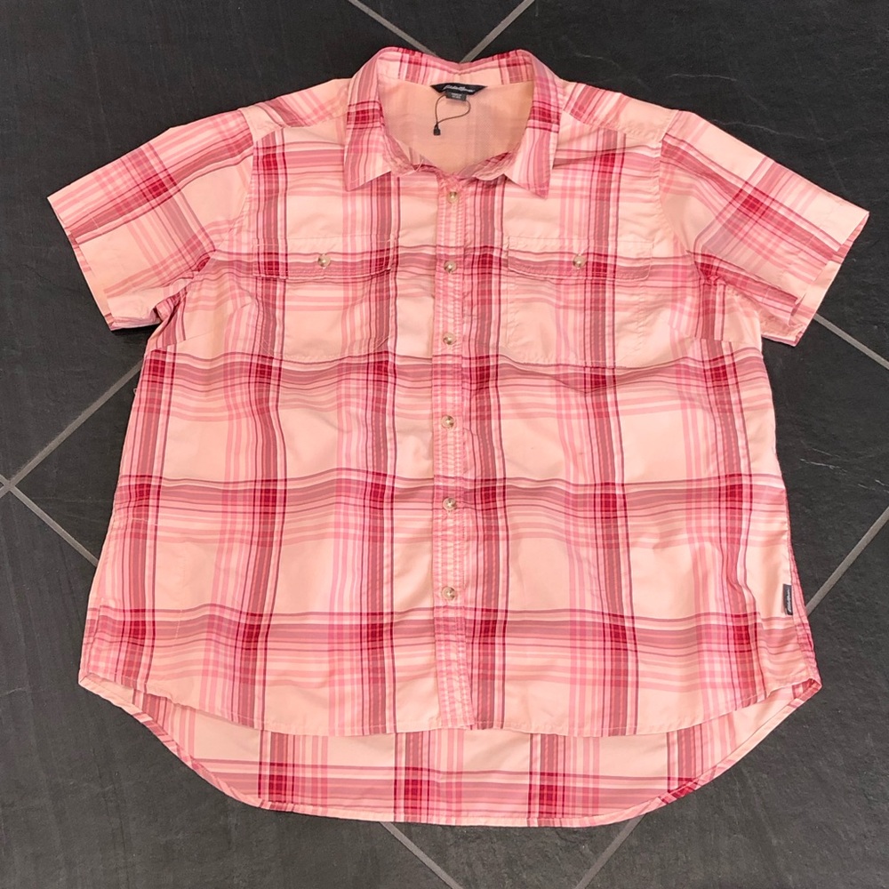 Eddie Bauer XL Quick Dry Shirt Pink Plaid